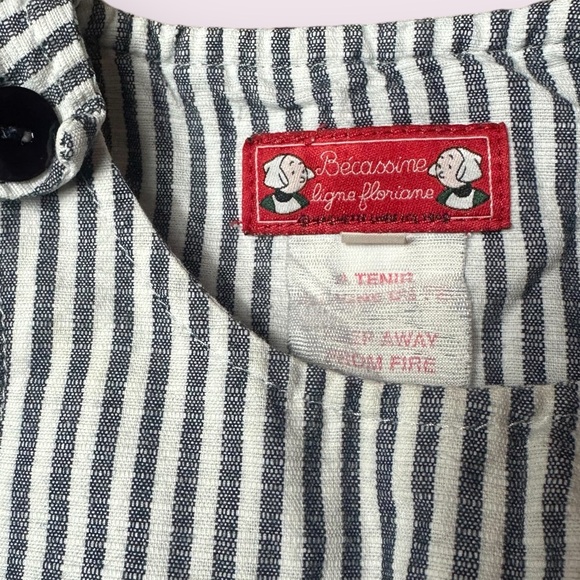 Baby Becassine French Blue And White Stripes Embroidered Dress Size 18 Months - Picture 6 of 11